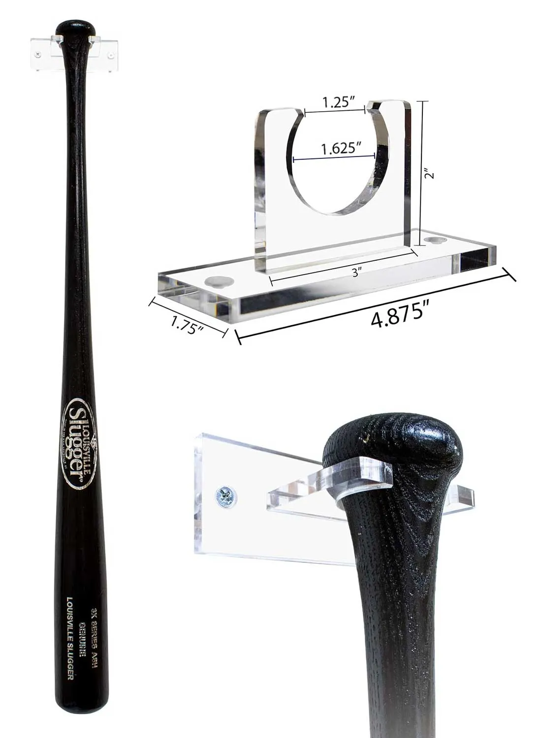 Acrylic Wall Mounts and Display Stands for Regular Baseball Bat