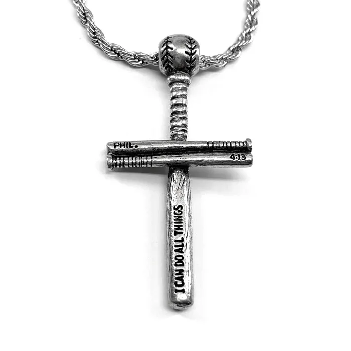 Baseball Bat And Ball Cross Necklace Phil 413 Rope Chain