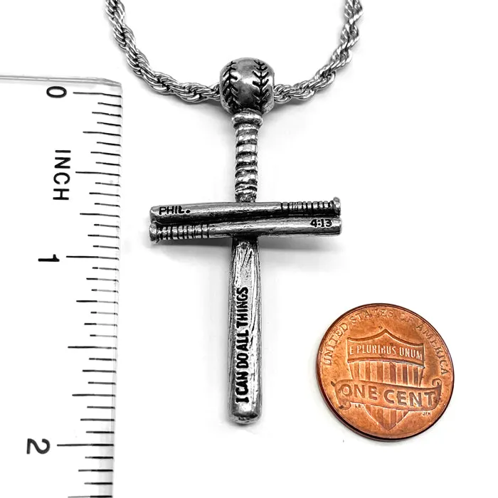 Baseball Bat And Ball Cross Necklace Phil 413 Rope Chain