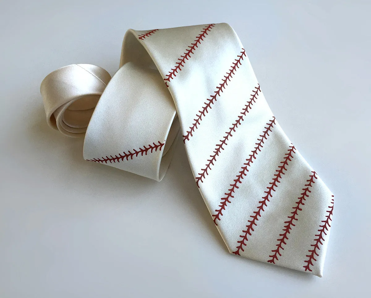 Baseball necktie. Baseball stitch print silk tie