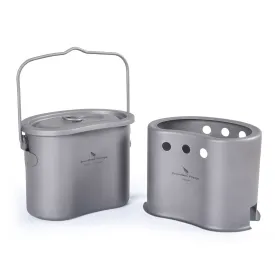 Boundless Voyage Outdoor Camping Titanium Pot Wood Stove set with Folding Handle Hanging Ring 2 in 1 Canteen Cup Furnace