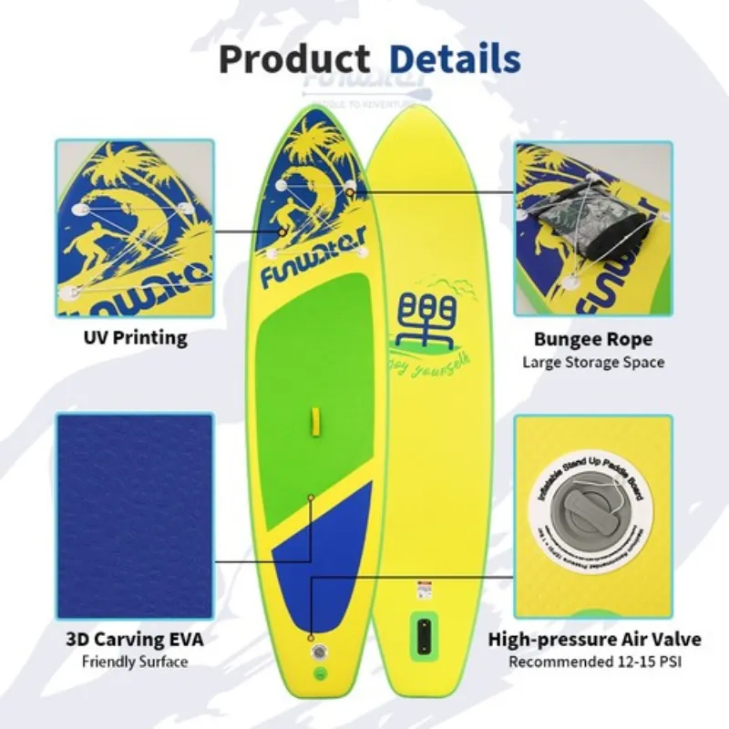 Funwater 11'6" Inflatable Paddle Board SUP - Lime Yellow