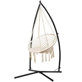 Gardeon Outdoor Hammock Chair with Steel Stand Cotton Swing Hanging 124CM Cream