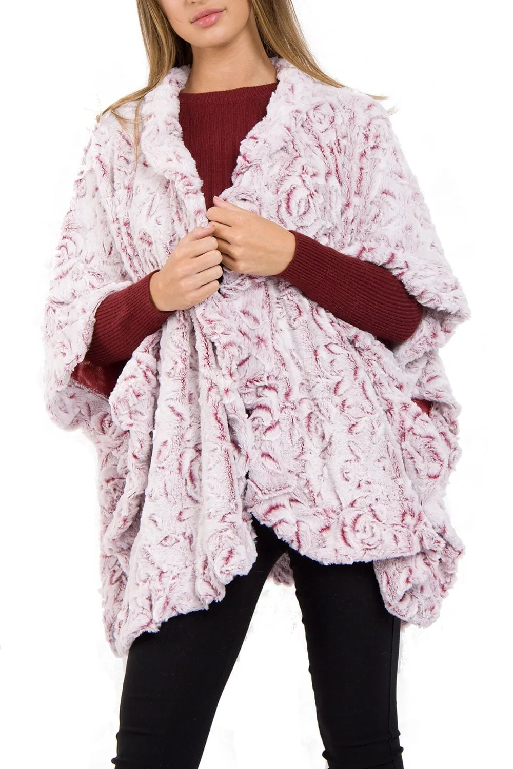 Large Rose Textured Soft Touch Poncho