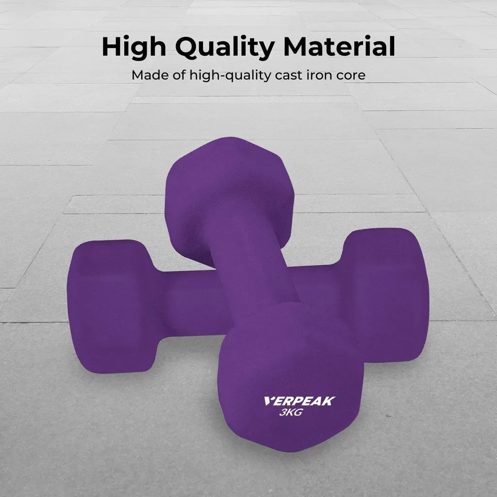 Non-Slip Neoprene Dumbbell Set 3kg x 2 - Purple, Verpeak