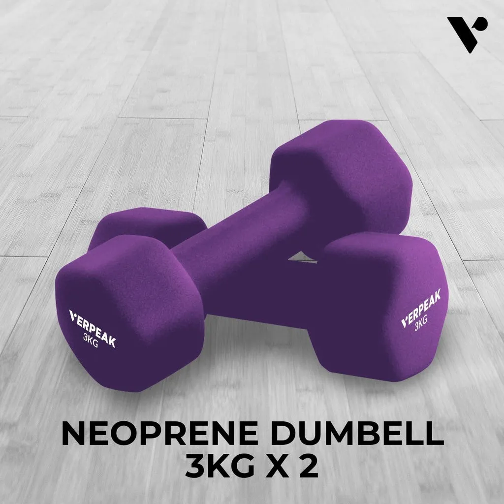 Non-Slip Neoprene Dumbbell Set 3kg x 2 - Purple, Verpeak