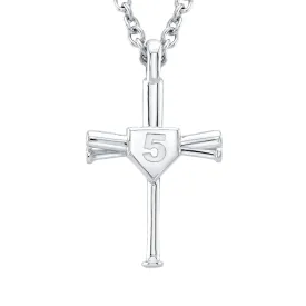 Numbered Baseball Bat Cross Necklace | Sterling Silver