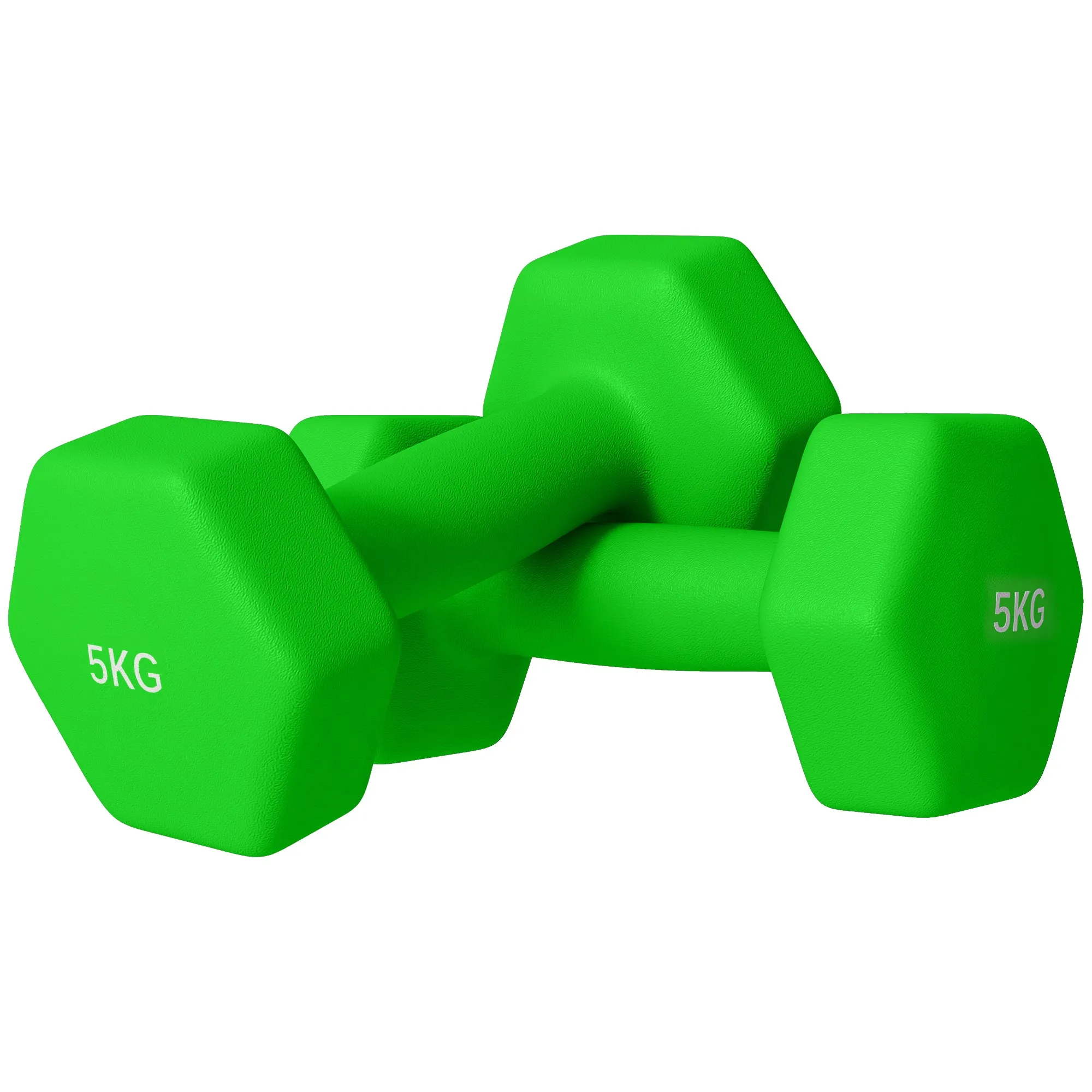 Set of 2 Hexagonal Dumbbells Weights Pair, 2 x 5kg, Green