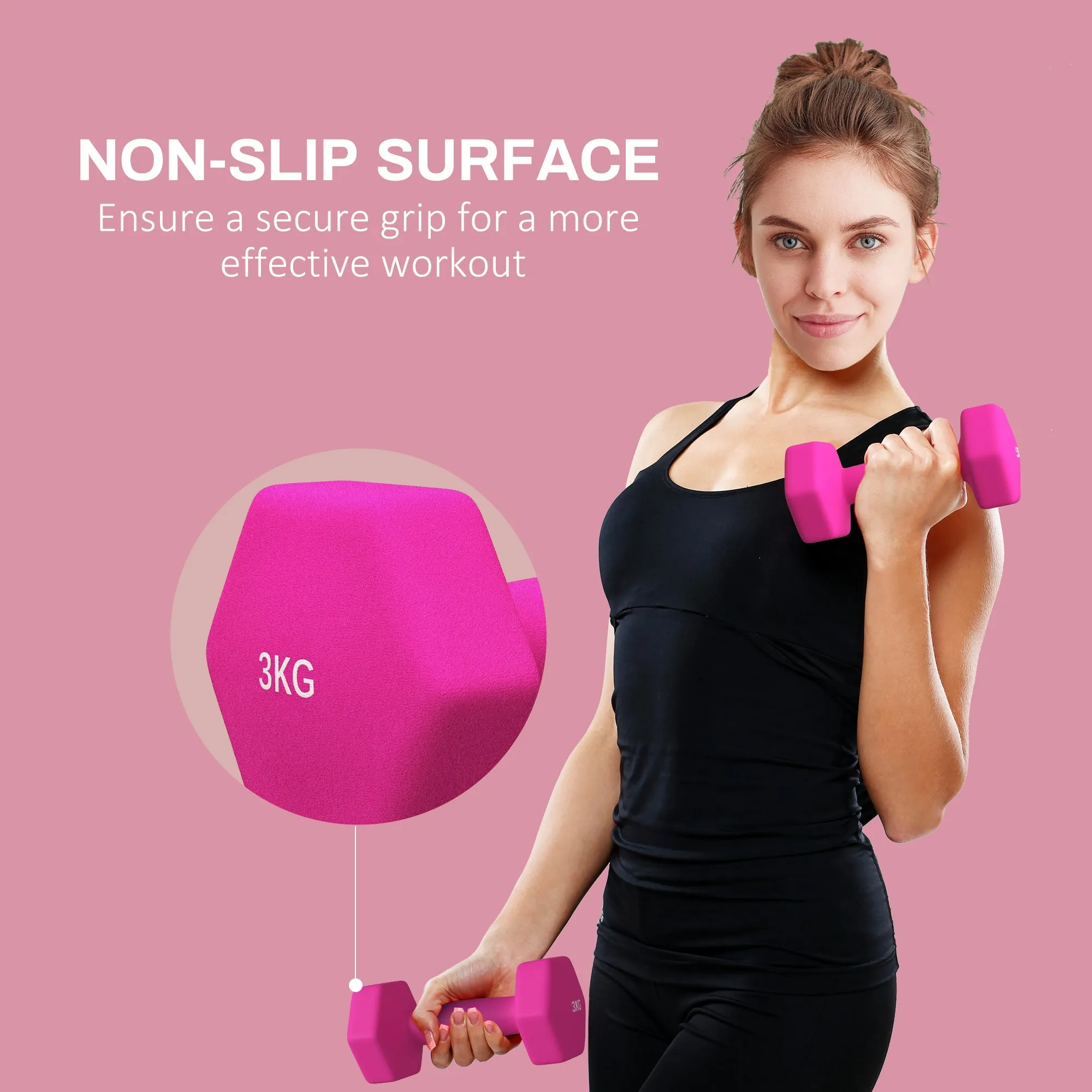 SPORTNOW Set of 2 Hexagonal Dumbbells Weights Pair, 2 x 3kg, Pink